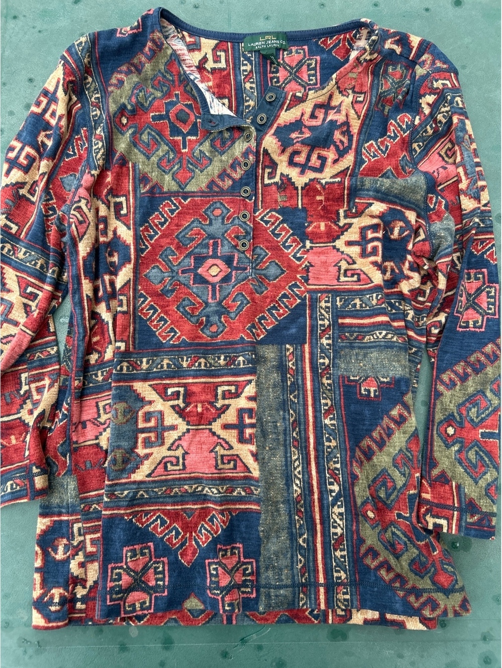 Lauren Jeans Co. Ralph Lauren Women's Long Sleeve Printed Button-Up Shirt Large